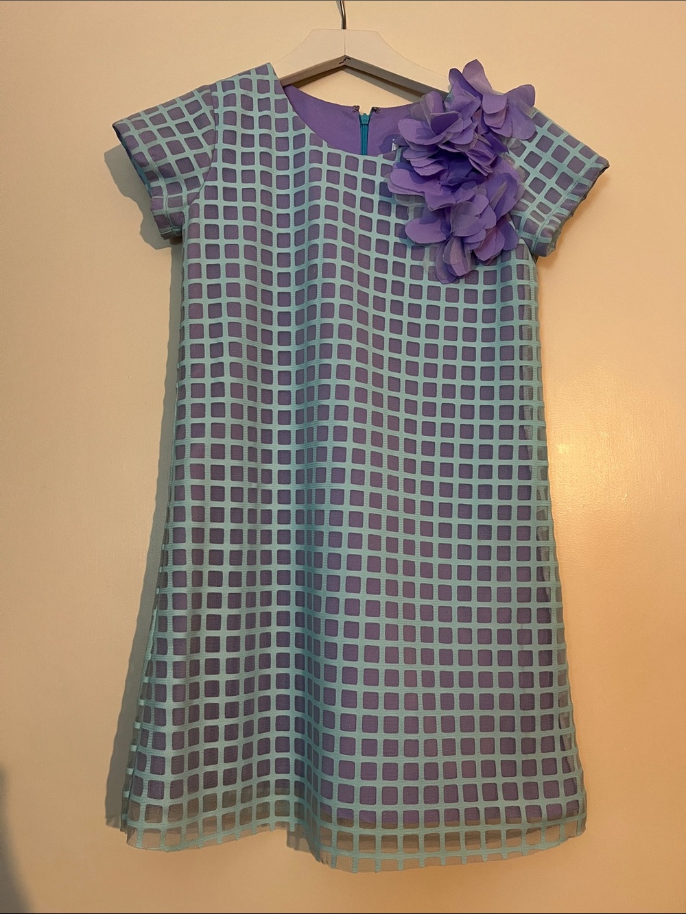Lavender & Mint Grid Floral-Appliqué Girls' Dress